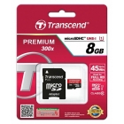 MicroSD  8GB  Transcend Class 10 UHS-I 300x с +SD адаптер