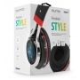 Гарнитура Qumo Freedom Style BT-0014, черная/красная, Bluetooth 4.2, 250 мА-ч, накладная закрытая, до 6х часов в режиме разговора, трехцветная подсветка чашек мигает в такт воспроизводимой музыки, воспроизведение с SD карт, встроенный приемник FM радио