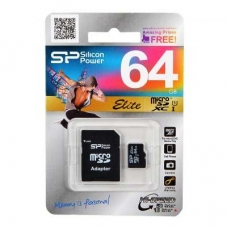 Карта памяти MicroSD 64GB  Silicon Class 10 Elite UHS-I + SD адаптер