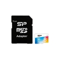 MicroSD  8GB  Silicon Class 10 Elite COLORED, R/W 85/15 MB/s + SD адаптер