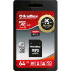 Карта памяти MicroSD 64GB OltraMax Class 10 Premium UHS-I U3 (95 Mb/s) + SD адаптер