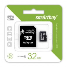 Карта памяти MicroSD 32GB  Smart Buy Сlass 10 +SD адаптер