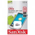Карта памяти MicroSD 32GB  SanDisk Class 10 Ultra Android UHS-1 48мб/cек (без адаптера)