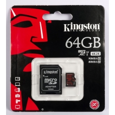 Карта памяти MicroSD 64GB Kingston Class 10 UHS-I U3  R/W 90/80 MB/s с адаптером